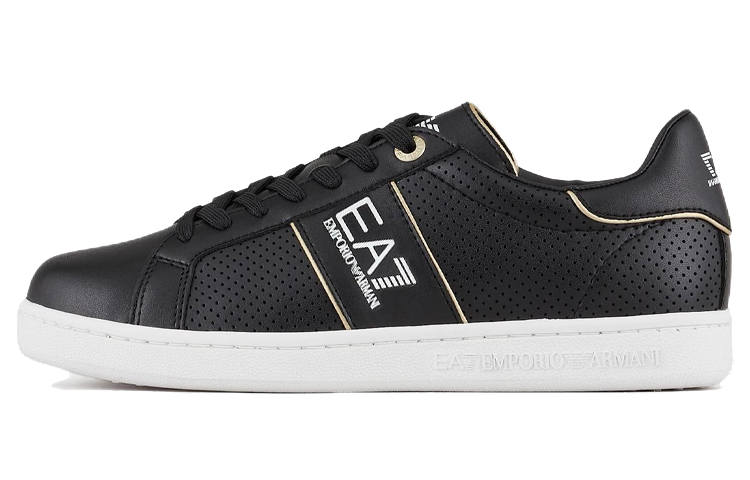 EMPORIO ARMANI EA7 Leather Low top Stylish Skateboarding Shoes Unisex Black