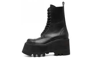 JUNYA WATANABE Leather Comfortable Round Toe Short Combat Boots Women's Black