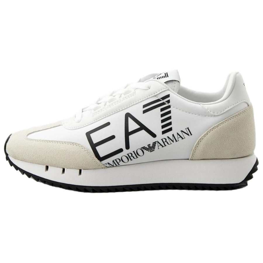 EMPORIO ARMANI EA7 Cow Split Leather Low top Casual Shoes Unisex Black White