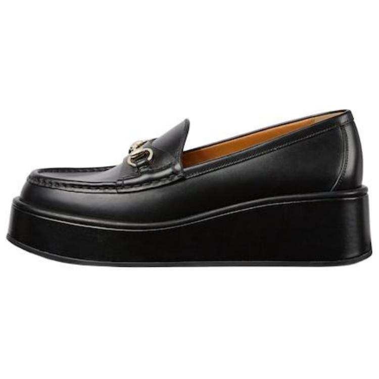 GUCCI Horsebit Leather Loafers 6cm Women's Black