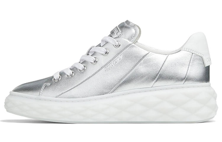 Jimmy Choo Diamond Light Maxi F Light Maxi/F Leather Low top Stylish Skateboarding Shoes Women's Silver White