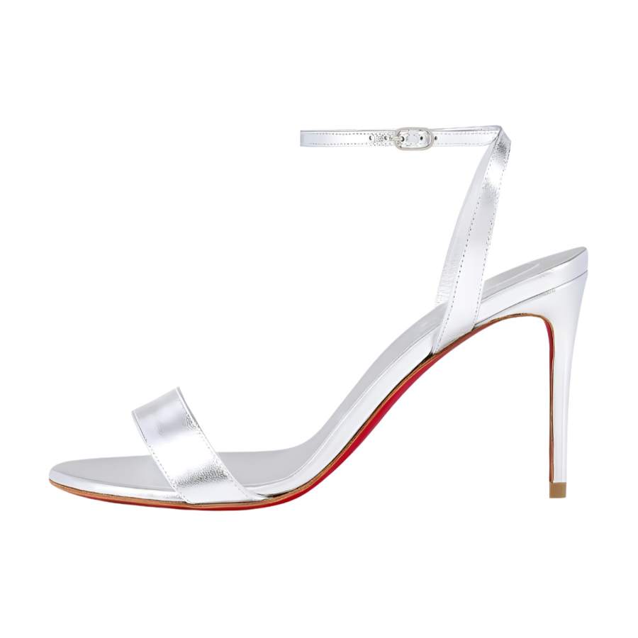 Christian Louboutin CL LUBOTING Leather Slide Slippers 8.5cm Women's Silver