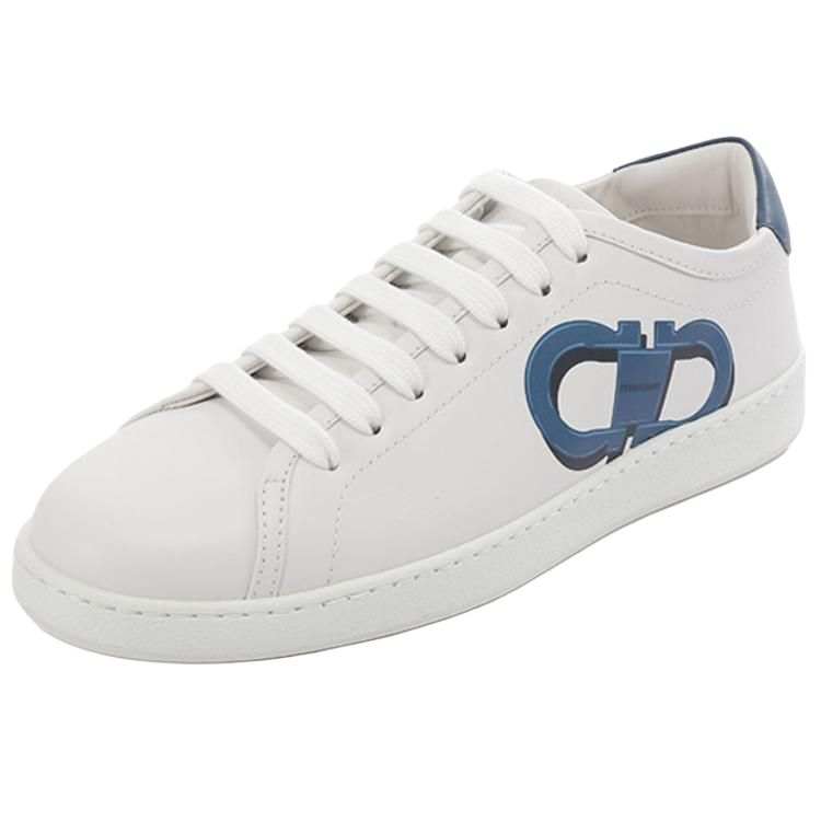 FERRAGAMO Cow Leather Low top Skateboard Shoes Men's White Blue Tail