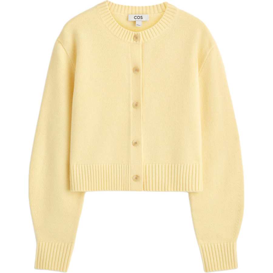 COS Knitwear Women's Cream Yellow Crew Neck Moderate Cardigan