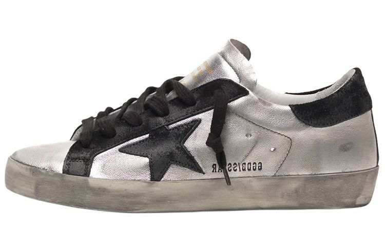Golden Goose Super Star Low top Stylish Skateboarding Shoes Women's Silver Black Heel Tab Distressed