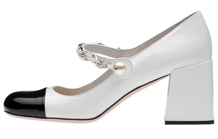 MIU MIU Chunky Heel High Heels 6.5cm Women's White Black 2023 Edition