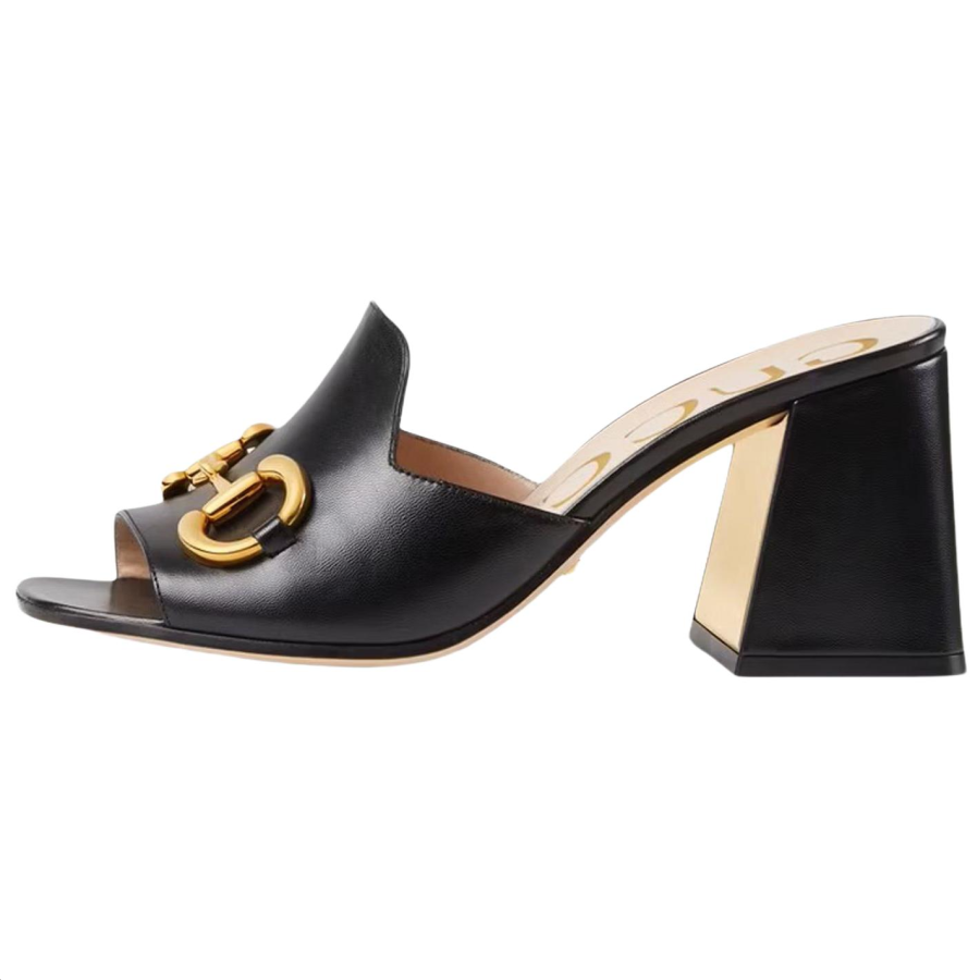 GUCCI GUCCI Horsebit Block Heel High Heels 7.5cm Women's Black