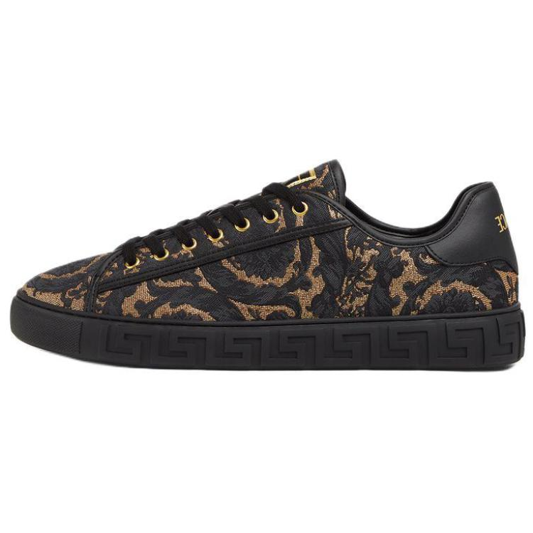 VERSACE Barocco Jacquard Greca Low top Skateboard Shoes Men's Black Gold