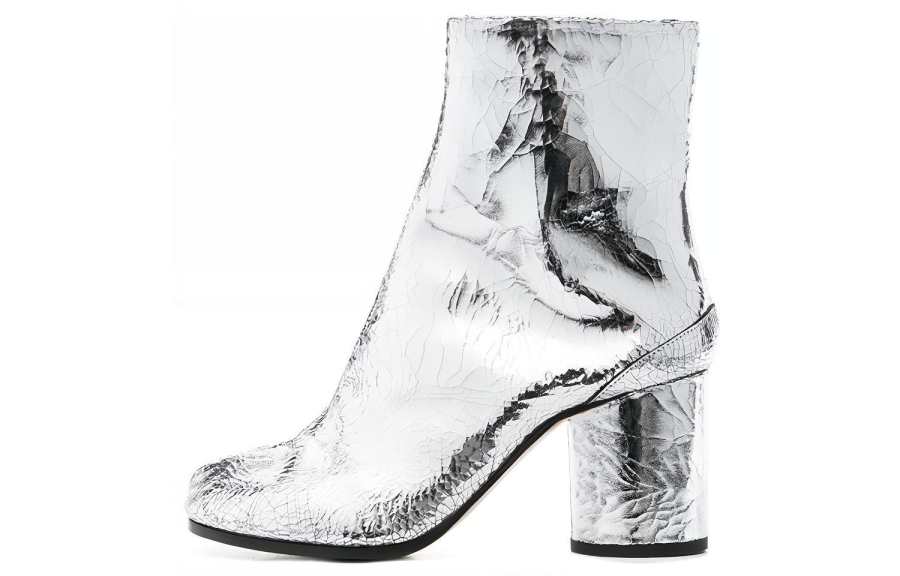 Maison Margiela Tabi Cow Leather Ankle Boots 8cm Women's Silver