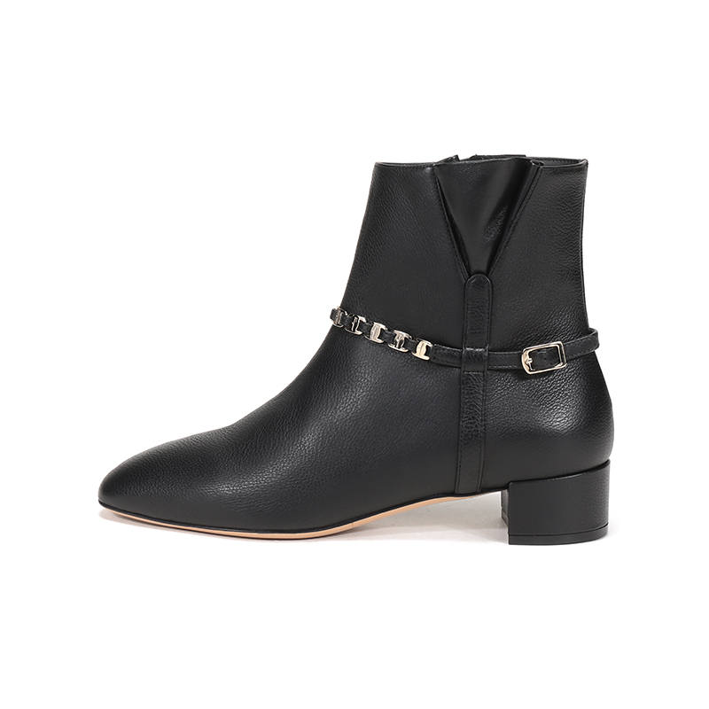 FERRAGAMO TINO Cow Leather Ankle Boots 3cm Women's Black