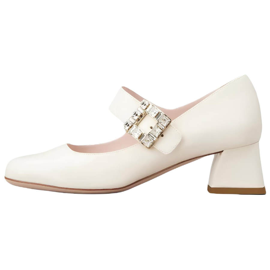 Roger Vivier Patent Leather Chunky Heel Mary Jane Shoes 4.5cm Women's White