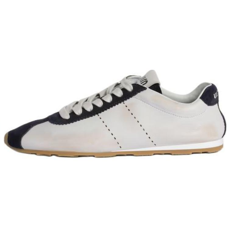 MIU MIU FW24 Plume Distressed Leather Low top Casual Shoes Women's White Blue