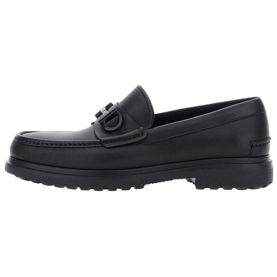 FERRAGAMO Gancini Cow Leather Loafers Men's Black