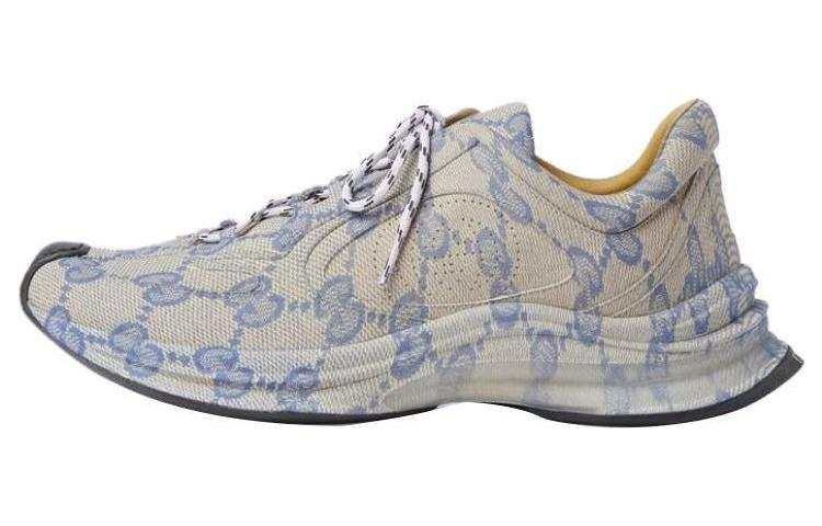 GUCCI RUN Leather Low top Sports Casual Shoes Men's Beige Blue