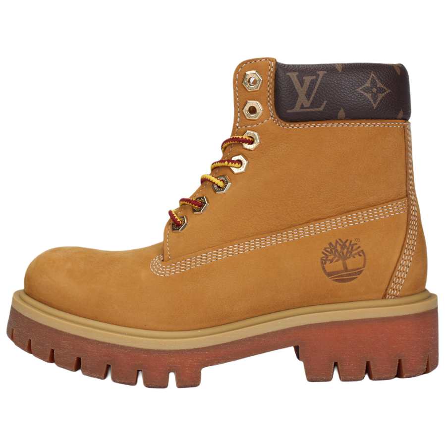 LOUIS VUITTON Timberland X LOUIS VUITTON Cow Leather Short Combat Boots Men's Brown