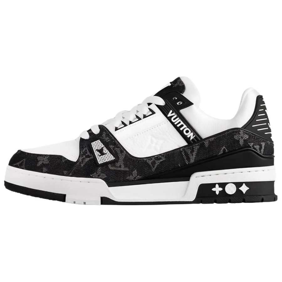 LOUIS VUITTON Trainer Cow Leather Trendy Low top Skateboard Shoes Women's Black