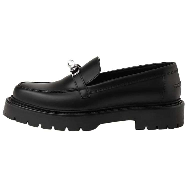 HERMES Icone Calfskin Loafers 3cm Women's Black