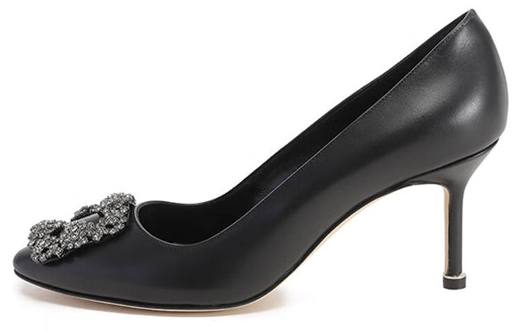 MANOLO BLAHNIK Hangisi Cow Leather Slim Heel High Heels 7cm Women's Black