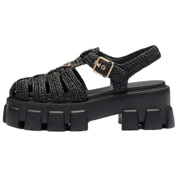 PRADA PRADA Caged Flatform Raffia Sandals