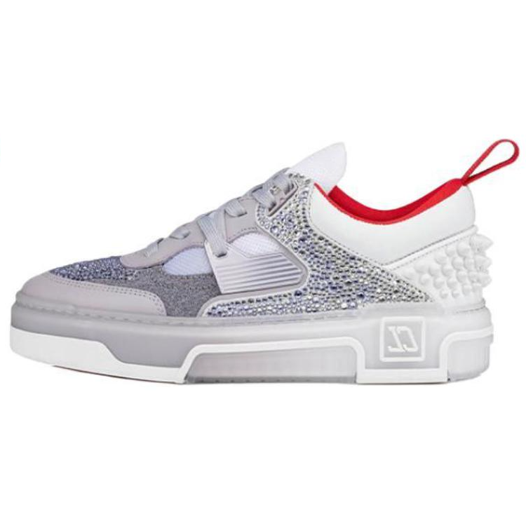 Christian Louboutin CL LUBOTING Astroloubi Cow Leather Low top Skateboard Shoes Unisex Silver