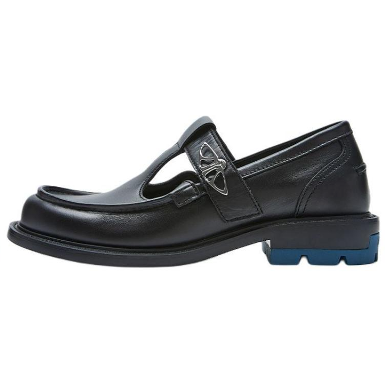 Both ReRe Cow Leather Chunky Heel Mary Jane Shoes 4cm Women's Black