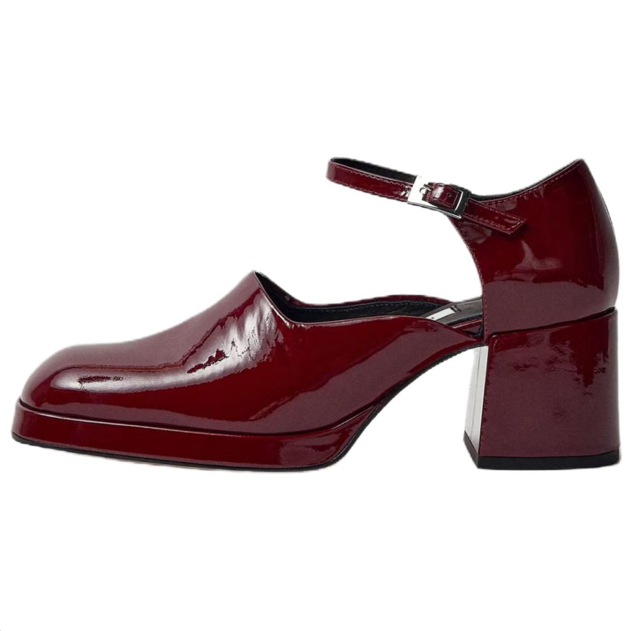 MIISTA Yara Sheepskin Chunky Heel High Heels 6CM Women's Burgundy
