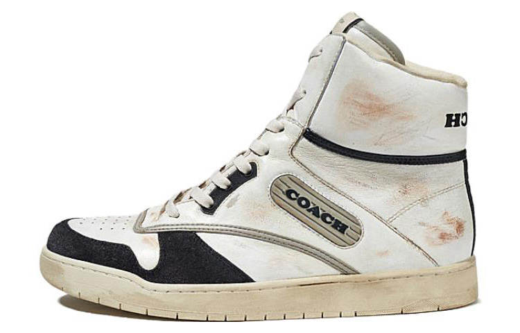 COACH Leather High top Stylish Skateboarding Shoes Women's Beige Black