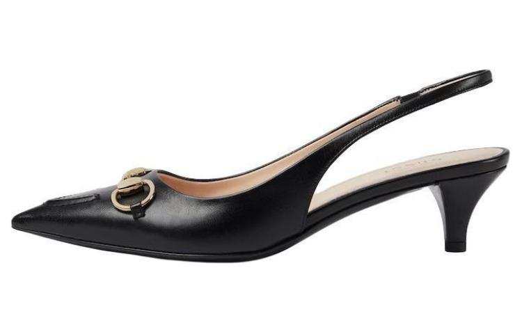 GUCCI Horsebit Leather Cone Heel High Heels 4.5cm Women's Black