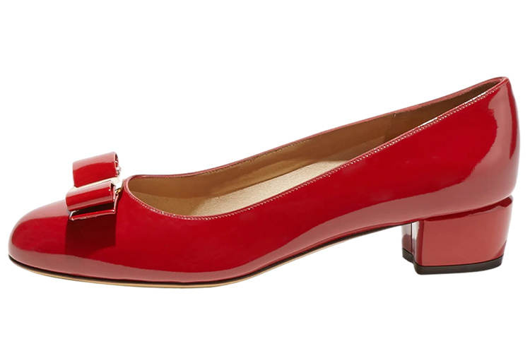 FERRAGAMO Vara Leather Low Vamp Chunky Heel High Heels 3cm Women's Red