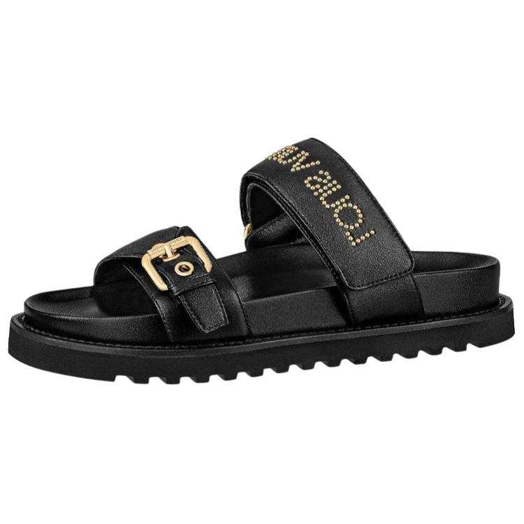 LOUIS VUITTON Paseo Comfort Slide Slippers Women's Black Gold