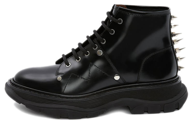 Alexander McQueen Tread Slick Lace Up Boots Black Silver Women's