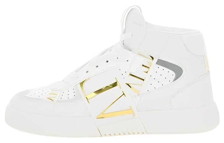 Valentino Leather High top Skateboard Shoes Men's White