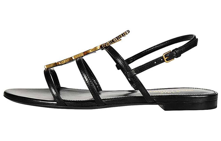 SAINT LAURENT SAINT LAURENT Letter Logo Open Toe One Strap Sandals Women's Black