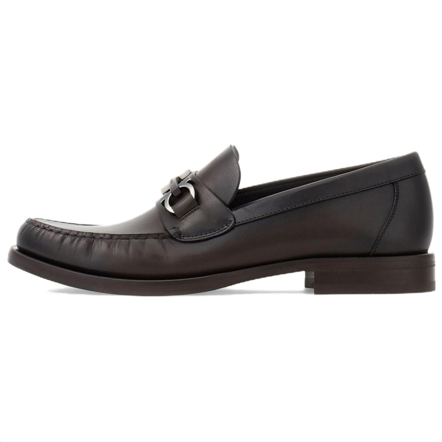 FERRAGAMO Gancini Calfskin Loafers Men's Brown