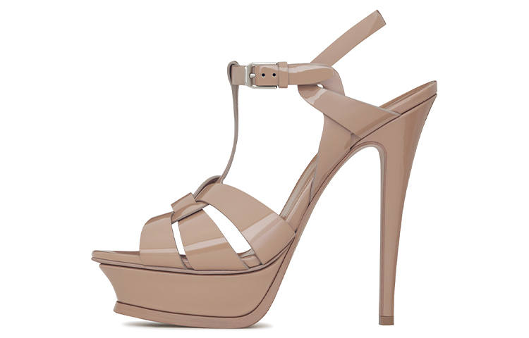 SAINT LAURENT Tribute Patent Leather High Heel One Strap Sandals 10.5cm Women's Pink