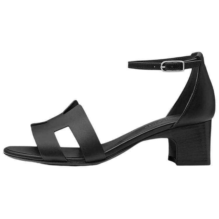 HERMES Encens Leather High Heel Fashion Sandal 5cm Women's Black