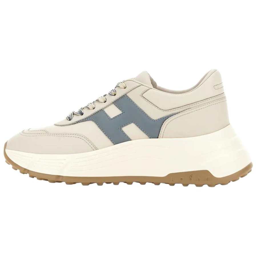 HOGAN Hi Fi Leather Low top Casual Shoes 6.5cm Women's Light Blue, Ivory