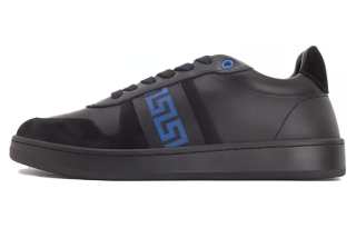 VERSACE Leather Low Top Sneaker Black Blue
