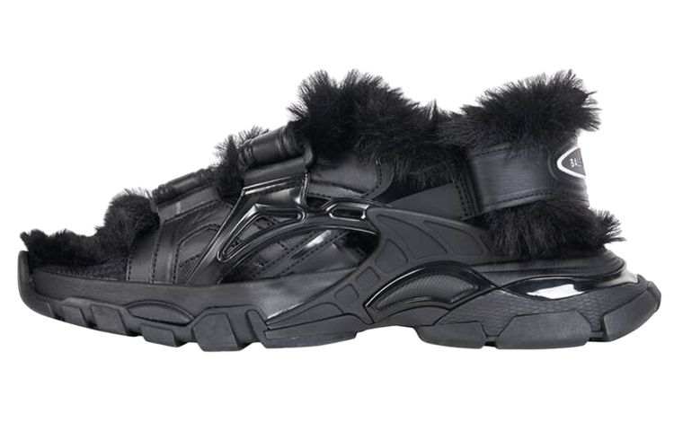 Balenciaga Track Sandal Fake Fur Black Women's