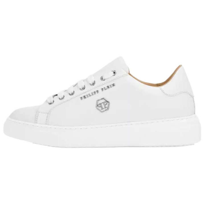 PHILIPP PLEIN PHILIPP PLEIN Hexagon Cow Leather Low top Skateboard Shoes Unisex White