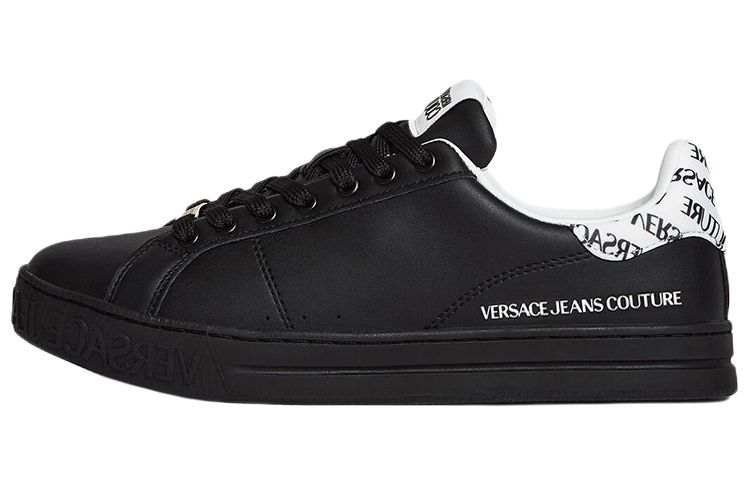 VERSACE JEANS COUTURE COURT 88 Logo Cow Leather Stylish Skateboarding Shoes Men's Black