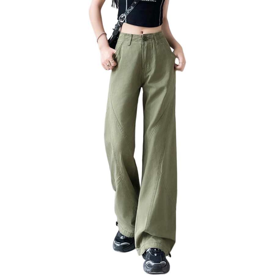 Tonlion Casual Pants Women's Army Green Moderate Wide Leg Pants
