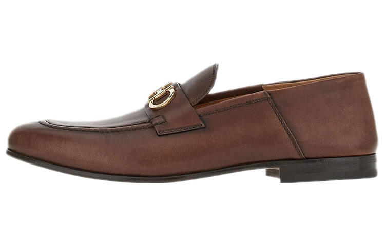 Ferragamo FERRAGAMO Gancini Leather Loafers Men's Brown
