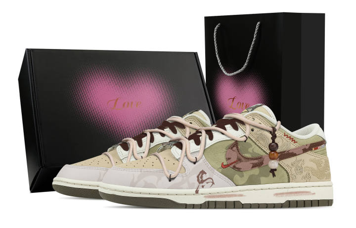 Nike Nike Dunk Ma Zhai Hong Tu, Heart Box Low top Skateboard Shoes Men's Beige Umber