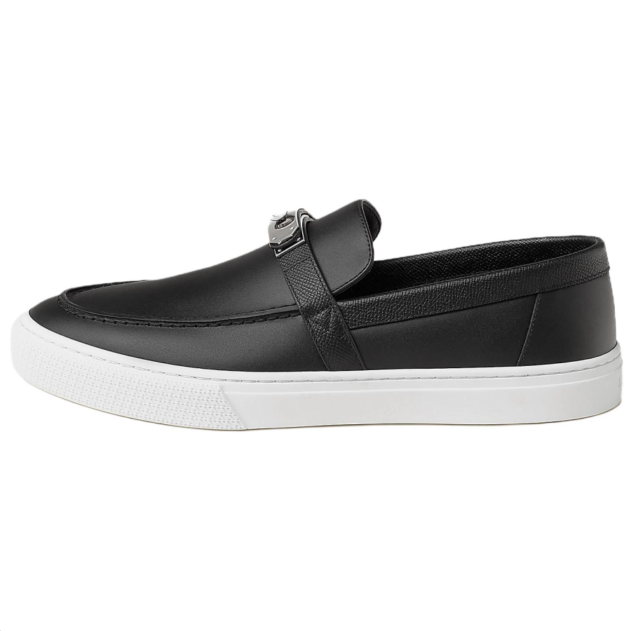HERMES Game Calfskin Casual Shoes Men's Black