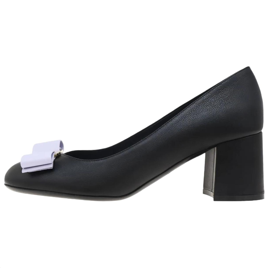 FERRAGAMO Cow Leather Chunky Heel High Heels 6CM Women's Black