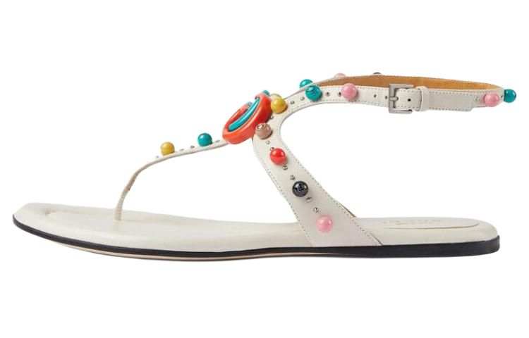 GUCCI Leather One Strap Sandals Women's Ecru