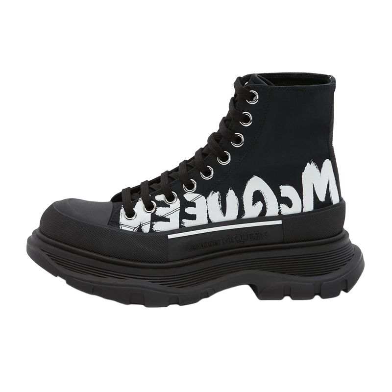 Alexander McQueen Alexander McQueen Tread Slick Boot Polyfaille Graffiti Black White Women's