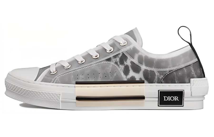 DIOR DIOR B23 Low top Canvas Shoes Men's Gray Leopard Print