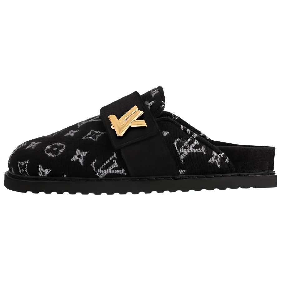 LOUIS VUITTON Cosy Comfort Closed Toe Slippers Women's Black Gold